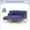 Costway Outdoor Patio Daybed PE Rattan Sunbed with Sponged-Filled Pillows and Cushions Brown/Navy - 3 of 4