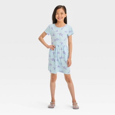 Image of Girls' Short Sleeve 'Horses' Knit Dress - Cat & Jack™ Light Blue M