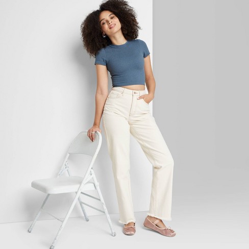 Women's Wide Leg Trousers - Wild Fable™ Off-white 6 : Target