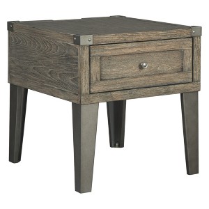 Signature Design by Ashley Chazney Rectangular End Table Rustic Brown: Farmhouse Style with Drawer Storage - 1 of 3