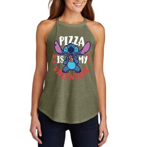 Women's - Lilo and Stitch - Pizza Is My Valentine Graphic High Neck Tank - 1 of 3