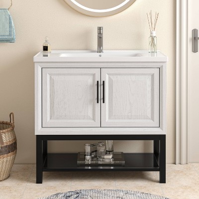 Festivo Modern White and Black Ceramic Single Sink Vanity