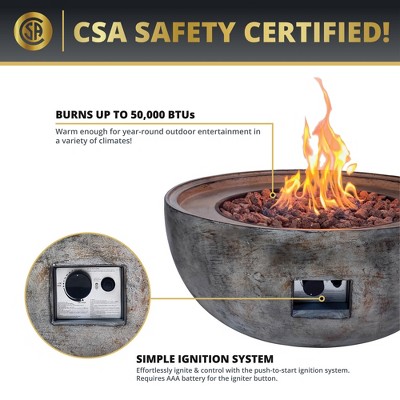 Gray Concrete Round Propane Gas Fire Pit with Side Table