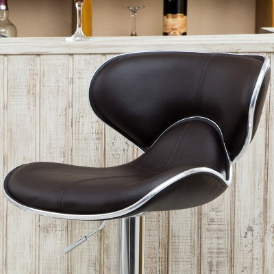 Contemporary Chrome-Finished Adjustable Swivel Barstool, Faux Leather Saddle, Set of 2