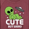 Women's - Instant Message - Alien Cute But Weird Lightweight French Terry Wide Neck Long Sleeve Graphic Shirt - 2 of 4