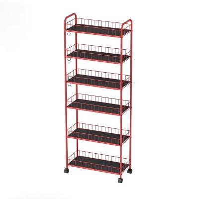 MaseiKar 6 Tier Storage Cart,Metal Kitchen Rolling Cart with Lockable Wheels & Baskets,10" Slim Storage Shelf for Kitchen,Bathroom,Laundry,Small Space