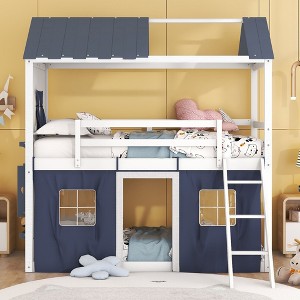 NicBex Twin Size Bunk Bed Roof Shape Loft Bed Pine Bed Frame with Windows, Sills, Tent, Inclined Ladder and Guardrail, No Box Spring Required - 1 of 4