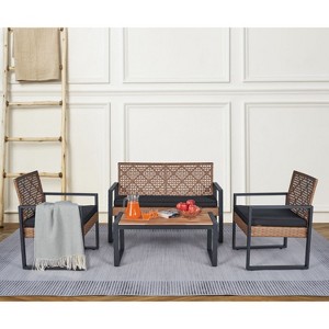 All-Weather Wicker Patio Conversation Set with Coffee Table, Steel Frame Outdoor Patio Small Space Chat Sets - The Pop Home - 1 of 4