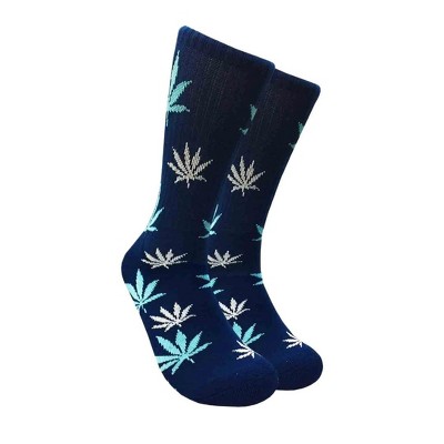 Leaf Patterned Socks (Men's Sizes Adult Large) - Navy Blue from the Sock Panda