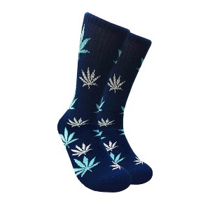 Leaf Patterned Socks (Men's Sizes Adult Large) - Navy Blue from the Sock Panda - 1 of 3