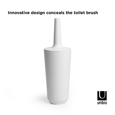 Compact White Ceramic Toilet Brush with Enclosed Holder