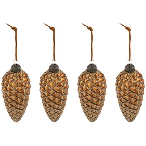 Northlight Glittered Pine Cone Glass Christmas Ornaments - 5" - Brown - 4ct - 1 of 4