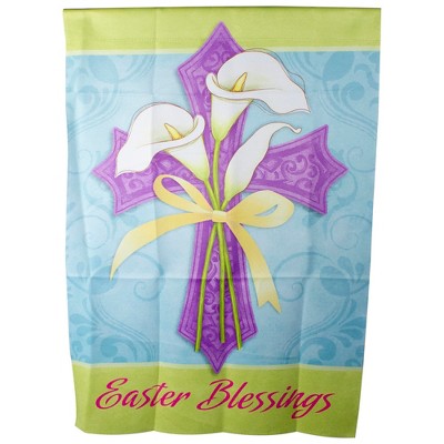 Northlight Easter Blessings Cross and Lilies Outdoor House Flag 28" x 40"
