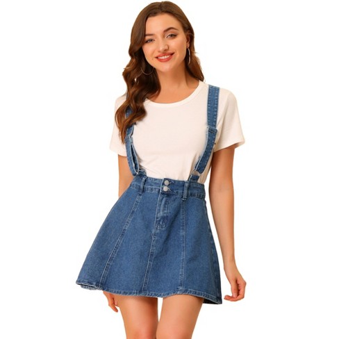 Allegra K Women s Denim A line Adjustable Strap Braces Mini Suspender Skirt M Blue Small Target