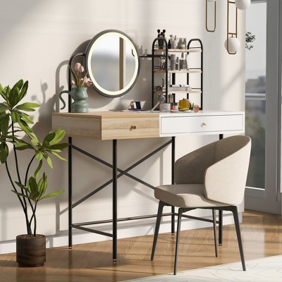Makeup Vanity Desk with 3-Mode Lighted Mirror & Wireless Charging Station