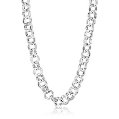 Pompeii3 Men's Steel Single Tone 10mm Double Circle Link Flexible 22 " Necklace