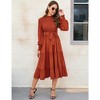 Women's Ruffle Mock Neck Long Sleeve Smocked Midi Dress Casual Floral Print Elastic Waist Tiered Long Dress - 4 of 4