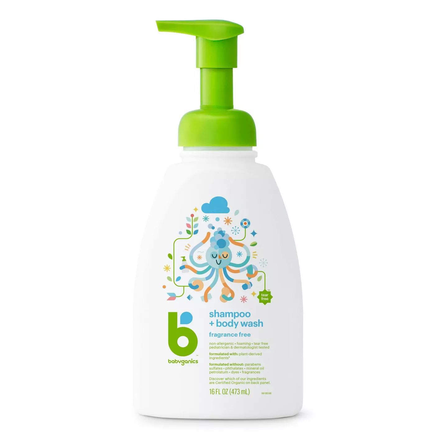 Babyganics Baby Shampoo + Body Wash, Fragrance Free - 16 fl oz Pump Bottle - image 1 of 5
