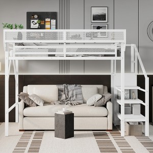 Racxily Twin XL Size Loft Bed with Stairs, Metal Full Loft Bed with Storage Shelves, High Loft Bed with Wardrobe for Kids Teens - 1 of 4