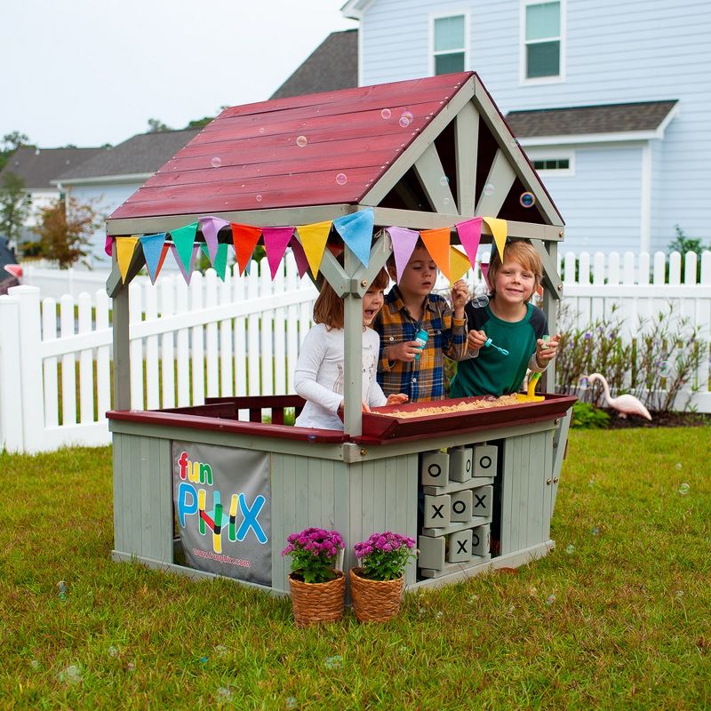 Funphix Hangout Hut, Kids Outdoor Wooden Playhouse with Sandbox & Tic Tac Toe, 4 of 8