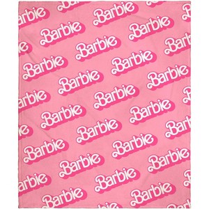 Intimo Mattel Barbie Logo On Repeat Soft Cuddly Plush Fleece Throw Blanket Wall Scroll Pink - 1 of 3