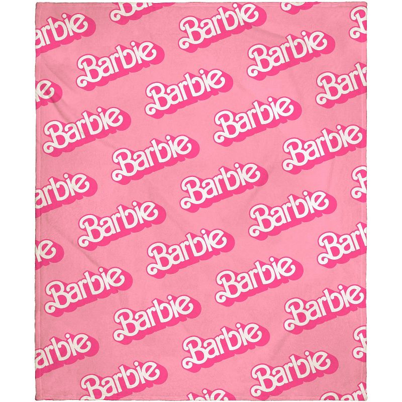 Mattel Barbie Logo On Repeat Soft Cuddly Plush Fleece Throw Blanket Wall Scroll Pink, 1 of 4
