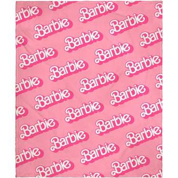 Mattel Barbie Logo On Repeat Soft Cuddly Plush Fleece Throw Blanket Wall Scroll Pink