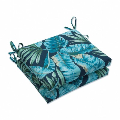 Set of 2 Outdoor/Indoor 16" x 16" Squared Corners Seat Cushions Tortola Midnight Blue - Pillow Perfect: Weather-Resistant, Zipper Closure
