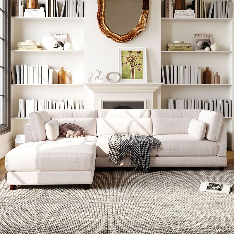 110.6" L-Shaped Sofa with Removable Ottomans and Comfort Lumbar Pillow, Beige - ModernLuxe, 2 of 14