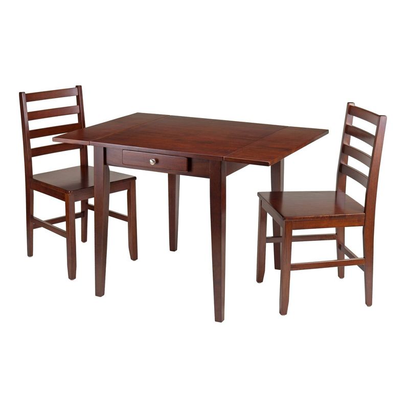 3pc Hamilton Drop Leaf Dining Table with Ladder Back Chairs Wood/Walnut - Winsome, 1 of 9