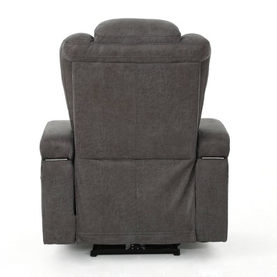 Everette Spot Black Microfiber Power Recliner with USB & Storage