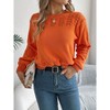 Women's Crew Neck Lace Knit Puff Sleeve Hollow Pullover Sweater Tops - 4 of 4