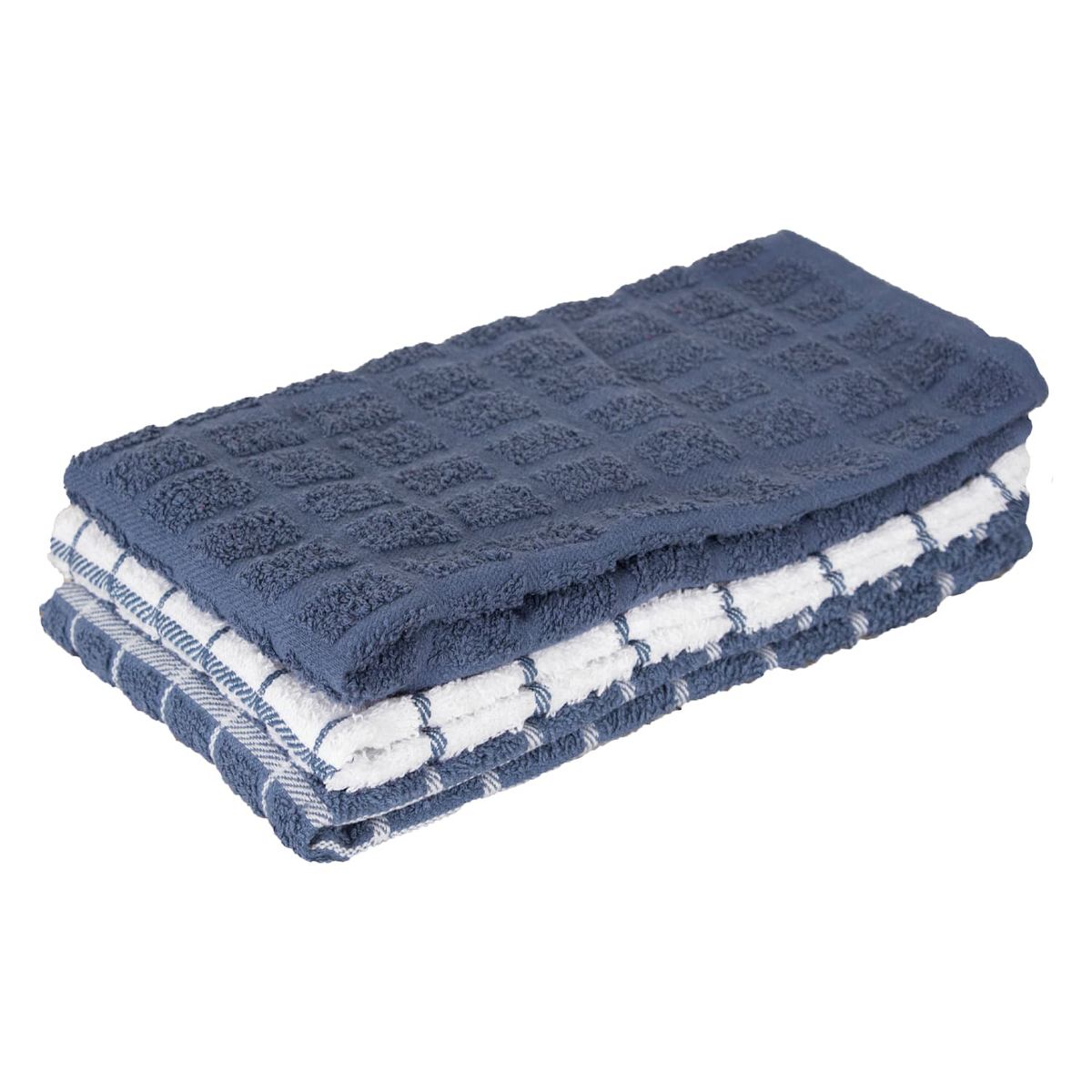 John Ritzenthaler Co. Terry Check Kitchen Towel Set 3-Pack 15" x 25" Federal Blue