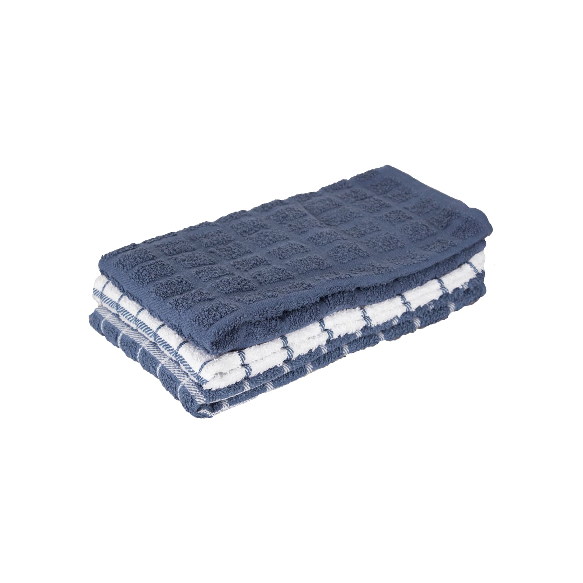 John Ritzenthaler Co. Terry Check Kitchen Towel Set 3-Pack 15" x 25" Federal Blue