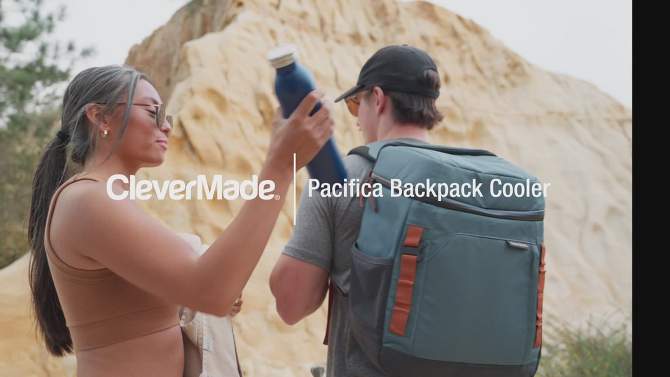 CleverMade Pacifica 15qt Insulated Leak Resistant Backpack Cooler with Bottle Opener, 2 of 5, play video