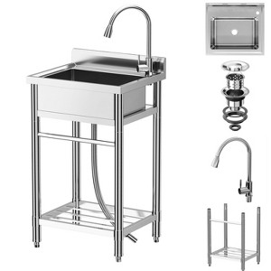 GustoWave Utility Sink, Stainless Steel Sink with Hot and Cold Hoses for Kitchen, Laundry Room, Backyard, Garage - 1 of 4
