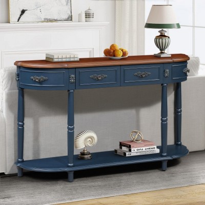 52" Retro Console Table with Solid Wood Frame, 2 Drawers and Open Shelf,Entryway or Sofa Table for Hallway or Living Room-Maison Boucle