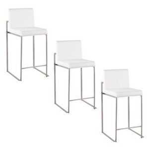 LumiSource Set of 3 Fuji High Back Counter Height Barstools Stainless Steel/White - 1 of 4