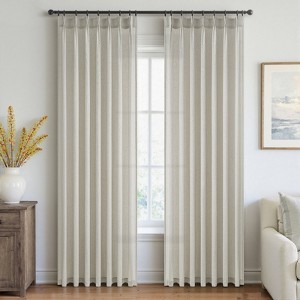 Pleated Linen Curtains Semi Sheer Light Filtering Pinch Pleat with Hooks and Rings,Back Tab Drapes,Set of 2 - 1 of 4