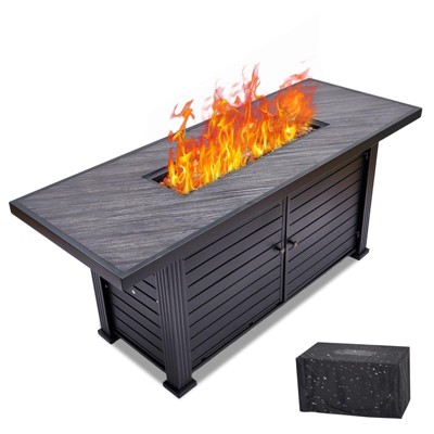 57 Inch Propane Fire Pit Table, 50000BTU Rectangle Fire Table with Cover & Rain Cover
