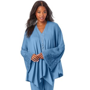 Roaman's Women's Plus Size Lace Trimmed Ultrasmooth Fabric Cardigan - 1 of 3