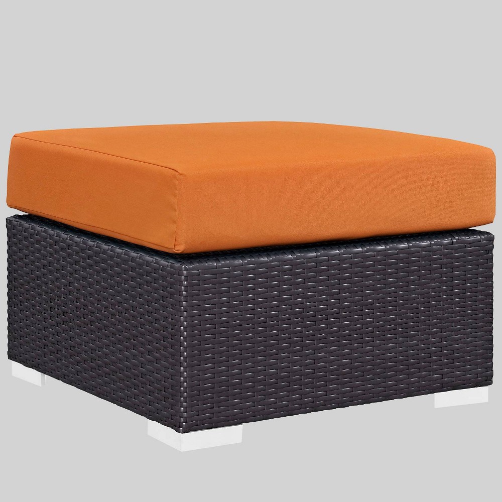Convene Outdoor Patio Fabric Square Ottoman Orange Modway