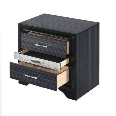 Elegant Glossy Black 3-Drawer Nightstand with Crystal Inserts