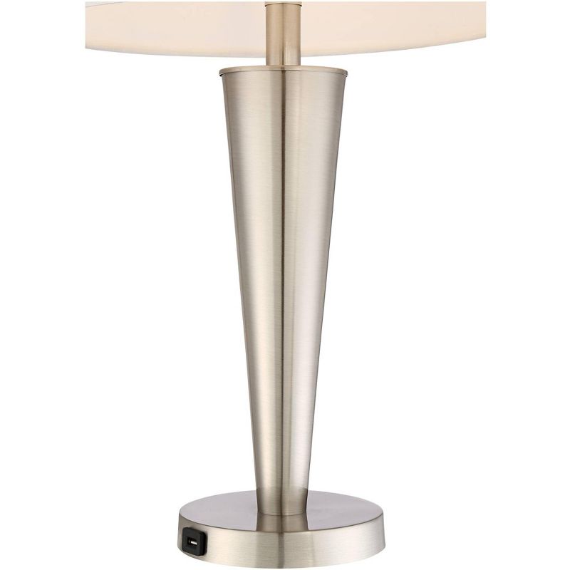 360 Lighting Geoff Modern Table Lamps 26" High Set of 2 Brushed Nickel with USB Charging Port Table Top Dimmers White Drum Shade for Living Room Desk, 3 of 9