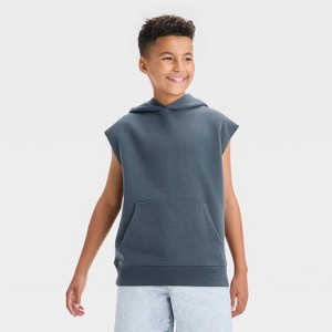 Boys' Fleece Sleeveless Cutoff Hoodie Sweatshirt - art class™ - 1 of 3
