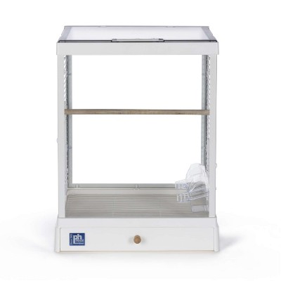 White Coated Metal Glass Bird Cage with Frosted Acrylic Roof