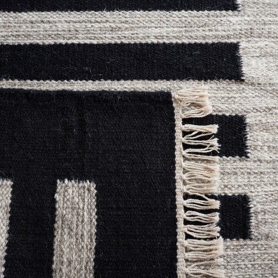 Black and Beige Striped Wool Flat Woven Area Rug