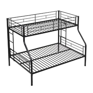 TiramisuBest 78 Inch Twin over Full Metal Bunk Bed Frame Black Steel Structure with Guardrails Ladder Quiet Noise Free No Box Spring Needed, Black - 1 of 4