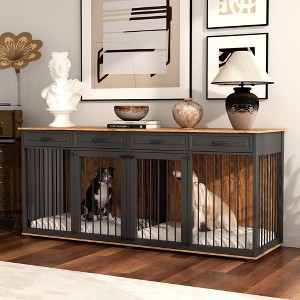 Famapy 86.6" Brown Large Dog Crate Furniture with 4 Drawers Multi-Purpose Furniture Style Dog Crate - 1 of 4