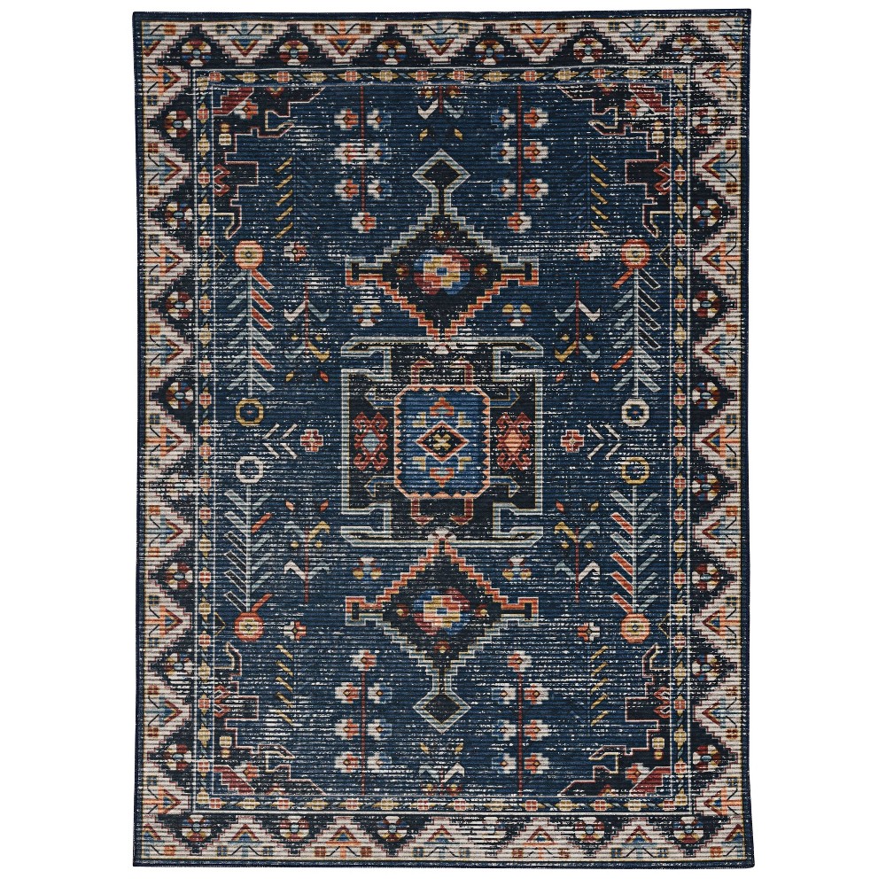 Photos - Area Rug Linon 3'x5' Washable Larson Rug Teal/Ivory - : Rubber Backed, Stain-Resistant, Low Pile, Contemporary Accent Rug 